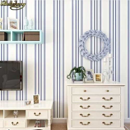 Beibehang Waterproof paper wallpaper bedroom study living room TV sofa background wallpaper Mediterranean wide vertical stripes