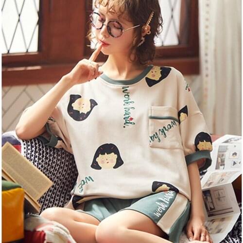 Pijama Pajamas Set Sleepwear Pyjamas Feminino Nightwear Women Cotton Plus Size Cartoon Summer Mujer Short Sleeve Casual