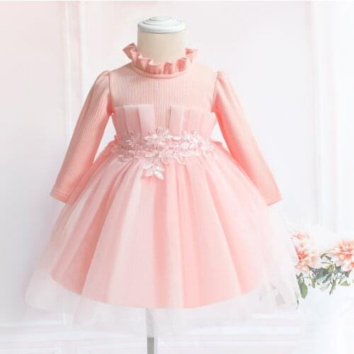 Pink Lace 1 Year Baby Girl Birthday Dress Infant Baptism Princess Dress Toddler Kids Wedding Dress Newborn Christening Gown
