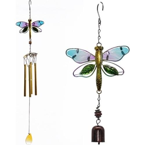 Metal Wind Chimes Pendant Hummingbird Dragonfly Glass Painted Hanging Ornaments Crafts Home Windows Outdoor Decoration Kid Gift