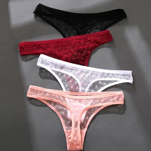 Sexy Transparent Lace G-String Panties Women Underwear Pantys Low-Waist Female Underpants Mesh Perspective Briefs Lingerie M-XL