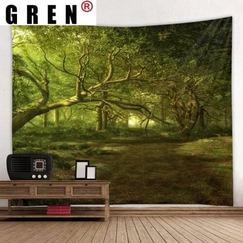 GREN Green Forest Natural Landscape Tapestry Wall Hanging Wall Covering Rugs Background Cloth Beach Mat Blanket Art Home Decor
