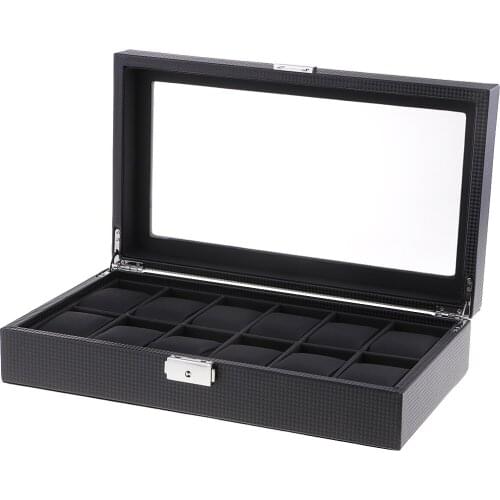 12 Slots Duluxe Carbon Watch Showcase Box Gift for Husband Or Father