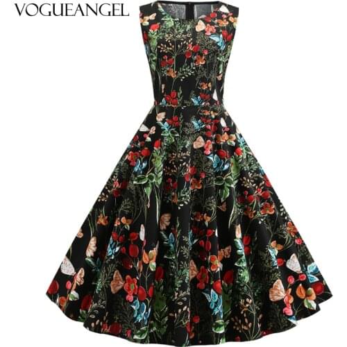 2021 Women Summer Dress Floral Print Retro Vintage 1950s 60s Casual Party Office Robe Rockabilly Dresses Plus Size Vestido Mujer