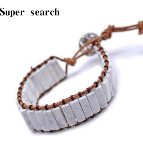 Unisex Bohemian Tube Natural White Pine Stone Single Leather Wrap Bracelet Beaded Couples Bracelet Bestfriend Gifts Dropshi