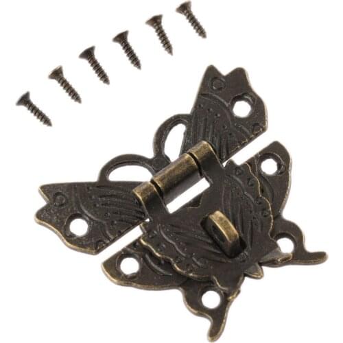 1Pc Decorative Jewelry Wood Box Hasp Lock Latch Antique Butterfly Box Latch Vintage Hardware for Furniture Drawer with Screws