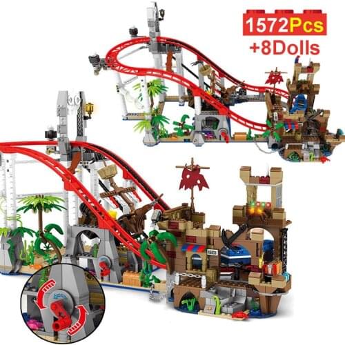 Creator Series 1572Pcs Pirate Roller Coaster Model Building Blocks Ideas Amusement Park Figures With Light Bricks Toys Kids Gift