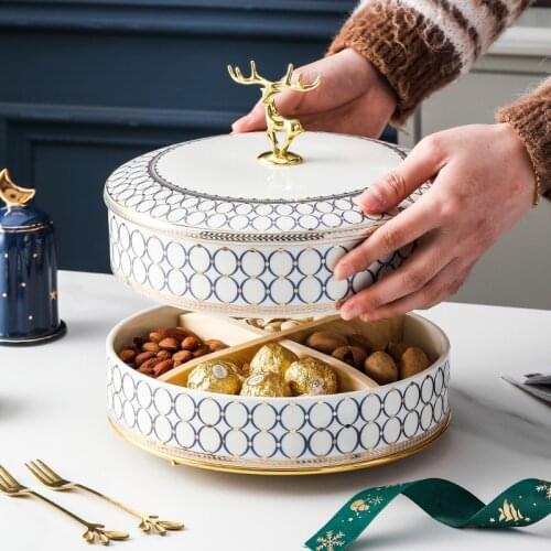 Snack Storage Box Ceramic Plate Food Candy Organizer Dried Fruit Nut Tray Wedding Plates Home Container 1/2-Layer Organizador