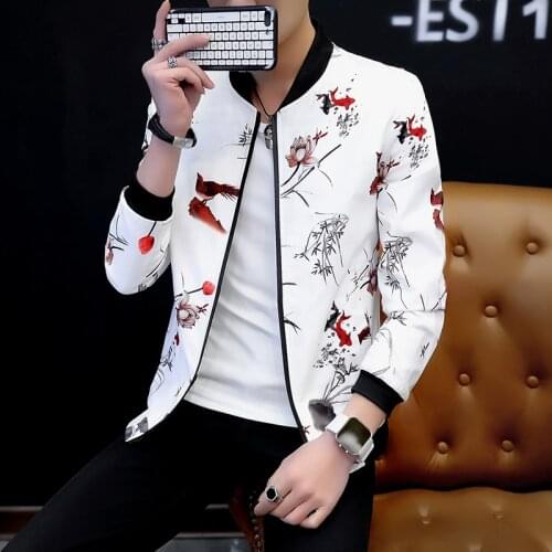 New Mens Thin Jacket Long Sleeve Printed Casual Coat Outwear Black White N45