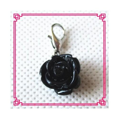 Hot selling 20pcs/lot 10mm black flower dangle charms lobster clasp charms for glass floating lockets