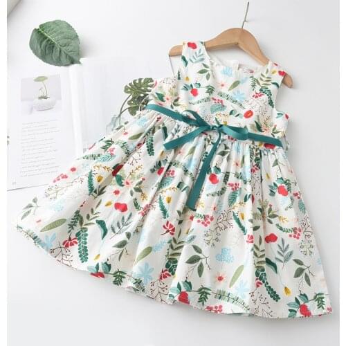 Menoea Girls Casual Dresses 2021 Children Sleeveless Flower Pattern Bow Dresses Summer New Arrivals Kids Clothes For Girl Dress