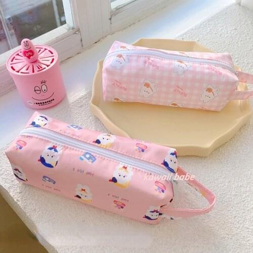 Cute Solid Color Canvas Pencil Case for Office Large Capacity Pencil Bag Material Escolar Kawaii Stationery School Supplies