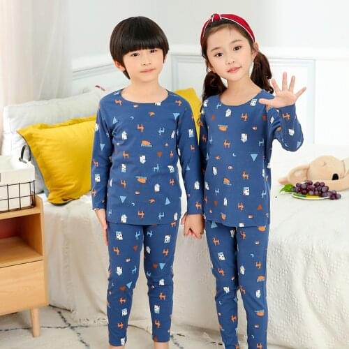 100% Cotton Children Pajamas Seamless Lounge Set Baby Boys Girl Cartoon Loungewear Sleepwear Kids Pajamas Sets Thermal Underwear