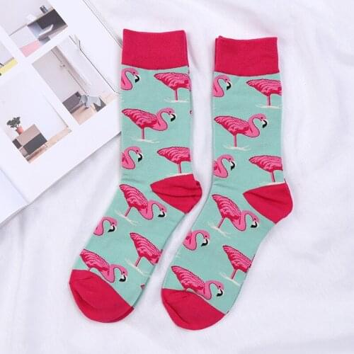Unisex Women Man Fashion Cartoon Flamingo Cotton Long Socks Patchwork Warm Soft Creative Ankle Sox Trendy Funny Breathable Socks