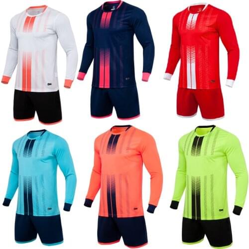 Men long sleeve green soccer jersey set orange football uniform blue kids soccer shirt boys jerseys soccer DIY name OEM number