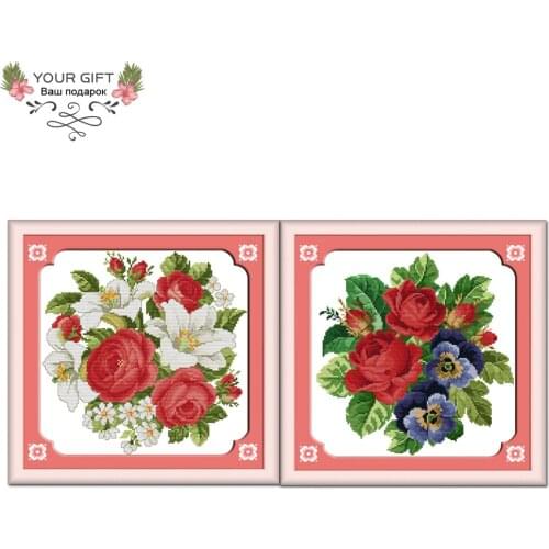 Joy Sunday Rose with lily Rose with Orchid Flower Home Decor H095 H096 Counted and Stamped Flowers Cross Stitch kit