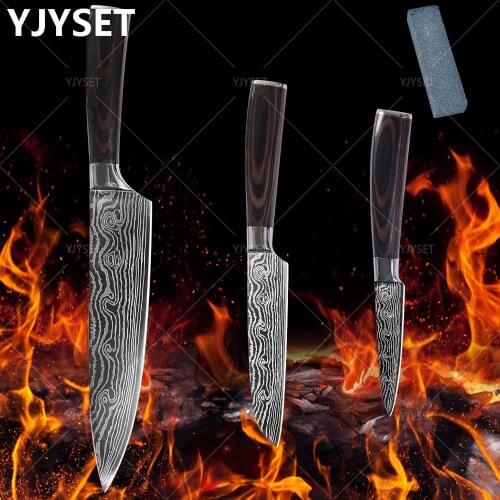 8"5"3.5" Japanese chef knife set 3 pcs Damascus steel Pattern kitchen knives sets Cleaver Paring Santoku Slicing utility knife
