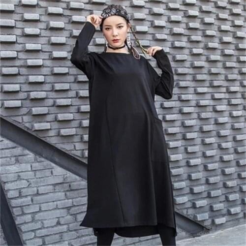 Autumn and winter new irregular slit dress in the long loose ladies casual long-sleeved skirt tide