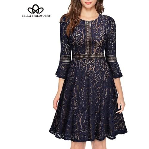 Bella Philosophy Women Spring Summer Lace Dress Women floral Empire Party Dress Female Half Sleeve Slim shirt dress