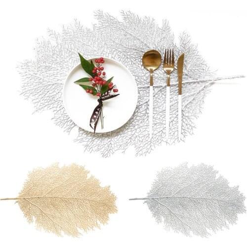 1Pcs Leaf Coaster Golden Hollow Out Plate Heat Insulated Mat Wedding Party Dinning Table Decoration Tableware Pads Accessories