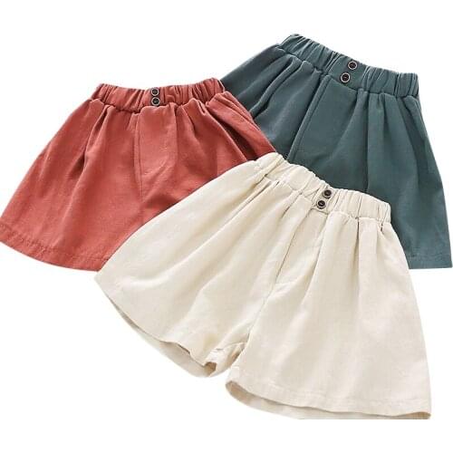 Kids Summer Trousers Clothes Children Pants for Baby Girls Shorts loose solid green red biege 90 100 110 120 130 140