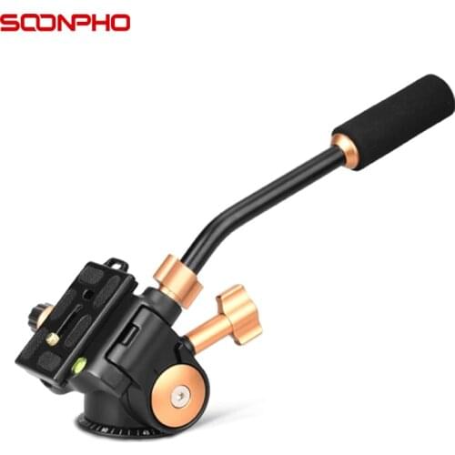 SOONPH 3-Way Fluid Head Video Tripod Ball Heads Q08S with Quick Release Plate Rocker Arm for DSLR Camera Tripod Monopod