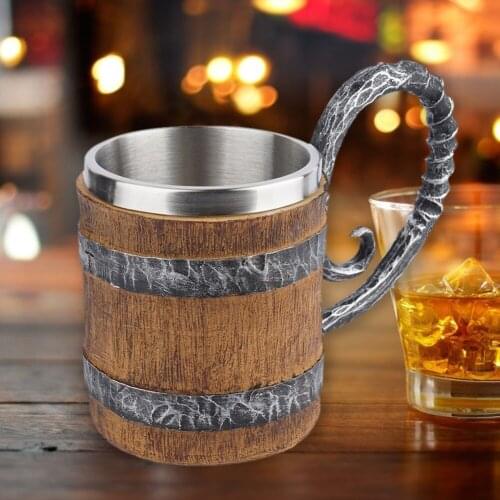 Modern Mugs Double Simulation Barrel Resin Beer Mug Stainless Steel Coffee Cup Creative Wine Tumbler Drinkware for Bar