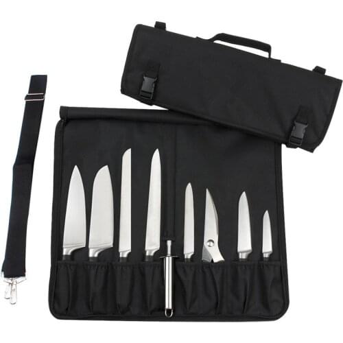Stainless Steel Knife Bag Roll Bag Kitchen Cooking Chef Carry Case Bag Kitchen Cooking Portable Durable Storage Black Colors