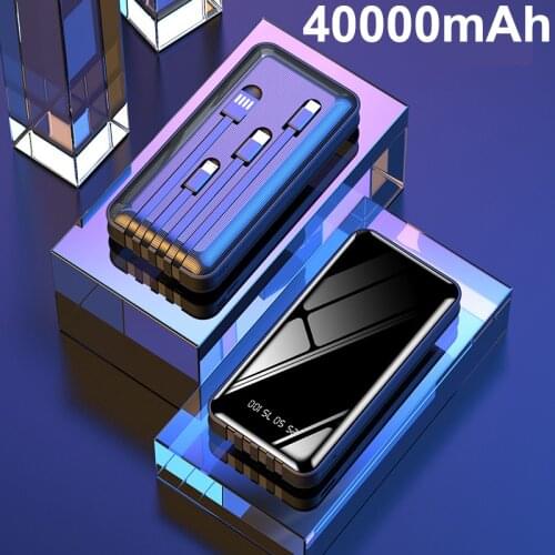 Power Bank 40000mAh Built in 4 Cables Fast Charging Powerbank 40000 mAh Portable External Battery Charger For Xiaomi Mi iPhone