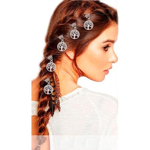 Viking Tree Of Life Yggdrasil Dreadlock Bead Braid Hair Accessories Cuff Dress Clips Pin Dress Barrette Jewelry Girl 2018