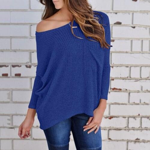 One Shoulder Sexy Blouse Women Casual Long Sleeve Solid Color Pullover Blouses And Shirts Loose Top Femme Camisas De Mujer 40