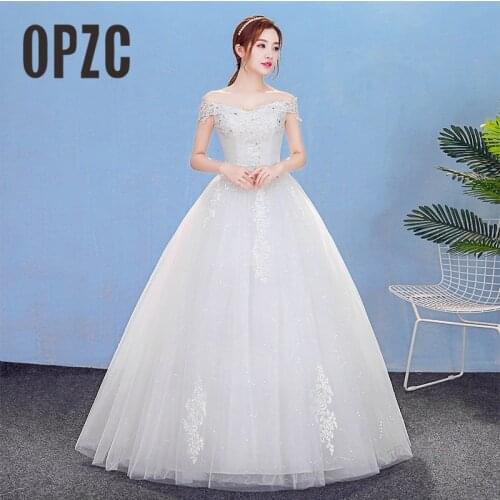 OPZC vestido longo de festa 2018 Floor-Length Wedding Dress Luxury Lace with Splendent Sequined and Crystal Backless Fashion