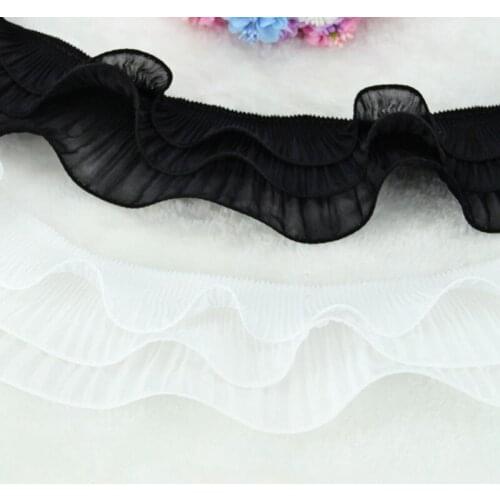 10yards 7.5cm 3layers Chiffon Ribbon Ruffle Lace Pleated Chiffon Lace Fabric Trim Collar Garment Skirt DIY Crafts Accessories