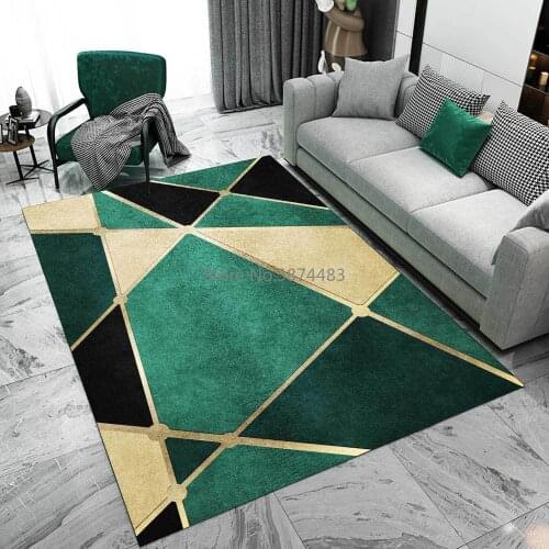 200*300cm Fashion Modern Green Gold Geometric Triangle Stitching Living Room Bedroom Bedside Carpet Floor Mat Customization
