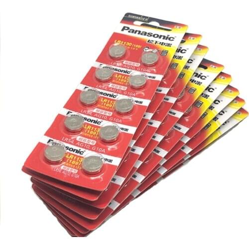 200pcs/lot 100% Original Panasonic 1.5V AG10 LR1130 Alkaline Button Coin Cell Battery AG10 389 LR54 SR54 SR1130W 189 LR1130