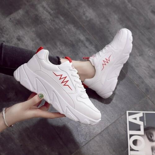 2020 White Women Leather Sneakers Fashion Womens Platform Sneakers Casual Shoes Chunky walking wedges shoes for women