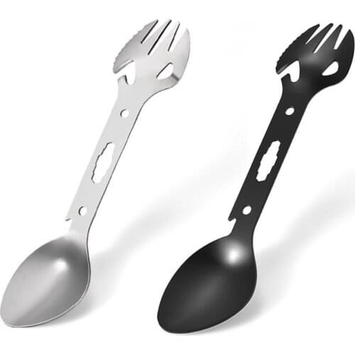 6 in 1 Multifunctional Stainless Steel Spoon Fork Bottle Opener Sawtooth Cutter Sawtooth Cutter