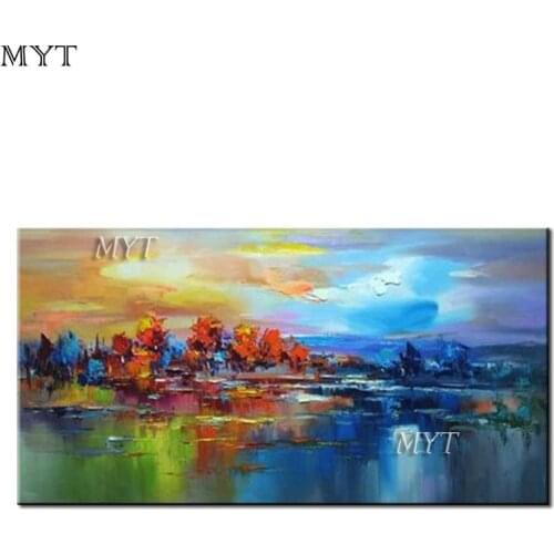 Contemporary landscape abstraction, hand-painted northern lights art canvas, picture wall living room, no frame