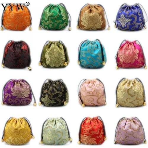 Satin Drawstring Chinese Silk Brocade Pouches bag Damask Jewelry Product Packing Pouch Christmas/Wedding Gift Bag embroidered