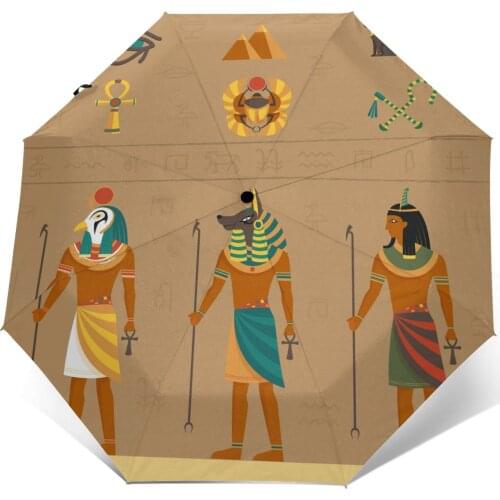 Automatic Umbrella Egypt Hieroglyphic Print three-fold umbrella women men rain umbrella