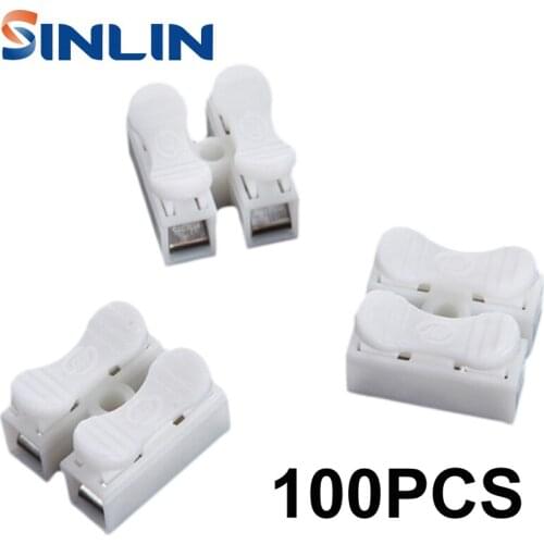 Free Shipping 100Pcs CH-2 Spring Wire Quick Connector 2p G7 Electrical Crimp Terminals Block Splice Cable Clamp Fit Led Strip