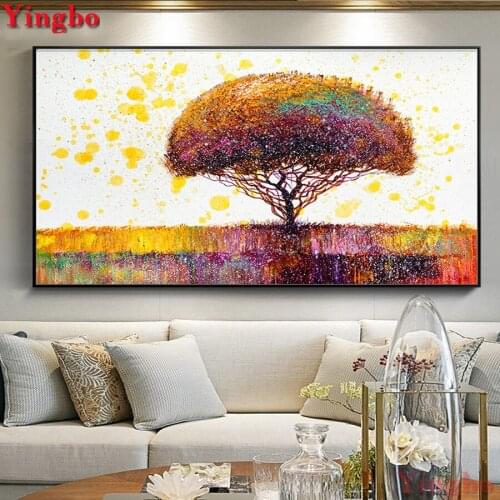 Large DIY Diamond Painting Colorful Tree Landscape Cross Stitch 3D Pictures Mosaic Rhinestone Embroidery For Living Room Decor