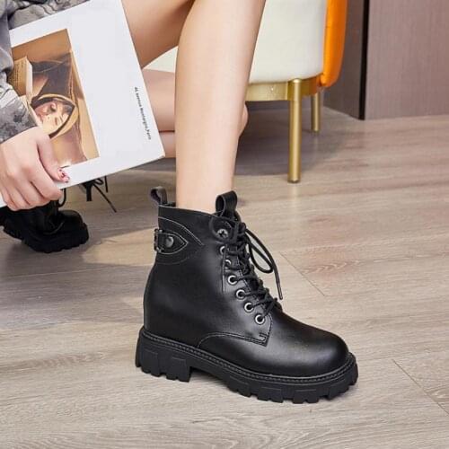 Martin Boots for Women Nice Genuine Leather Ankle Boots Female Designer Shoes Woman Booties Chunky Platform Shoes Women Heels 40