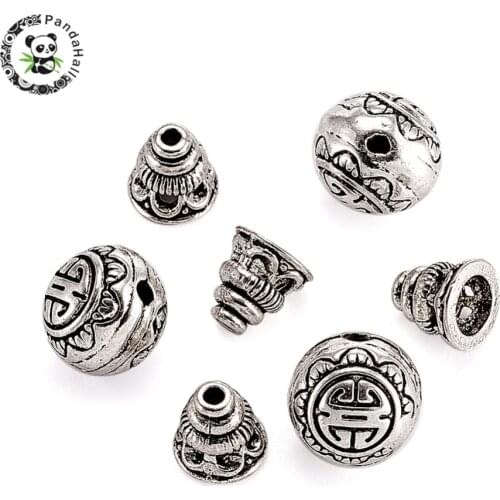 200pcs=100sets Tibetan Silver Guru Bead Sets 3-Hole Round & Buddha Head Beads 10mm Hole Calabash Bead: 7.5x7.5mm