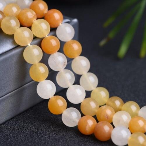 4/6/8/10mm Natural Yellow Jades Stone Beads For Jewelry Making DIY Round Loose Stone Beads Fit Bracelet Necklace Strand 15