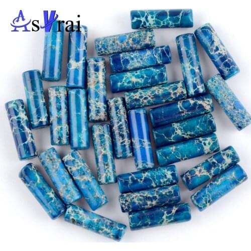 Natural Light Blue Sea Sediment Jaspers Tube Beads for Needlework Jewelry Making 4*13mm Spacer Beads Diy Womens Bracelets