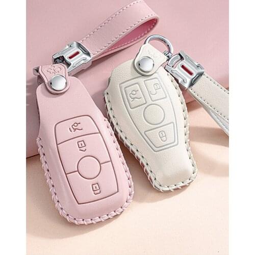 Genuine Leather Car Key Case Cover Key Holder Chain Ring For Mercedes Benz W203 W210 W211 W124 W202 W204 AMG Accessories