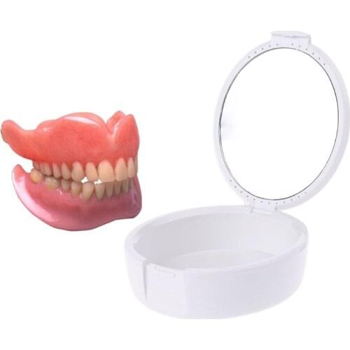 Denture False Teeth Box Dental Orthodontic Retainer Storage Case Mouthguard Container With Mirror
