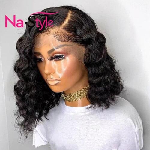 Short Wavy Bob Wig Human Hair Wigs Deep Wave Lace Front Human Hair Remy Brazilian Wigs For Woman Pre Plucked T part Lace Wig