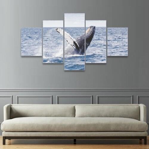 Laeacco Canvas Calligraphy Painting 5 Panel Dolphin Wall Artwork Animal Posters and Prints Living Room Home Decoration Picture